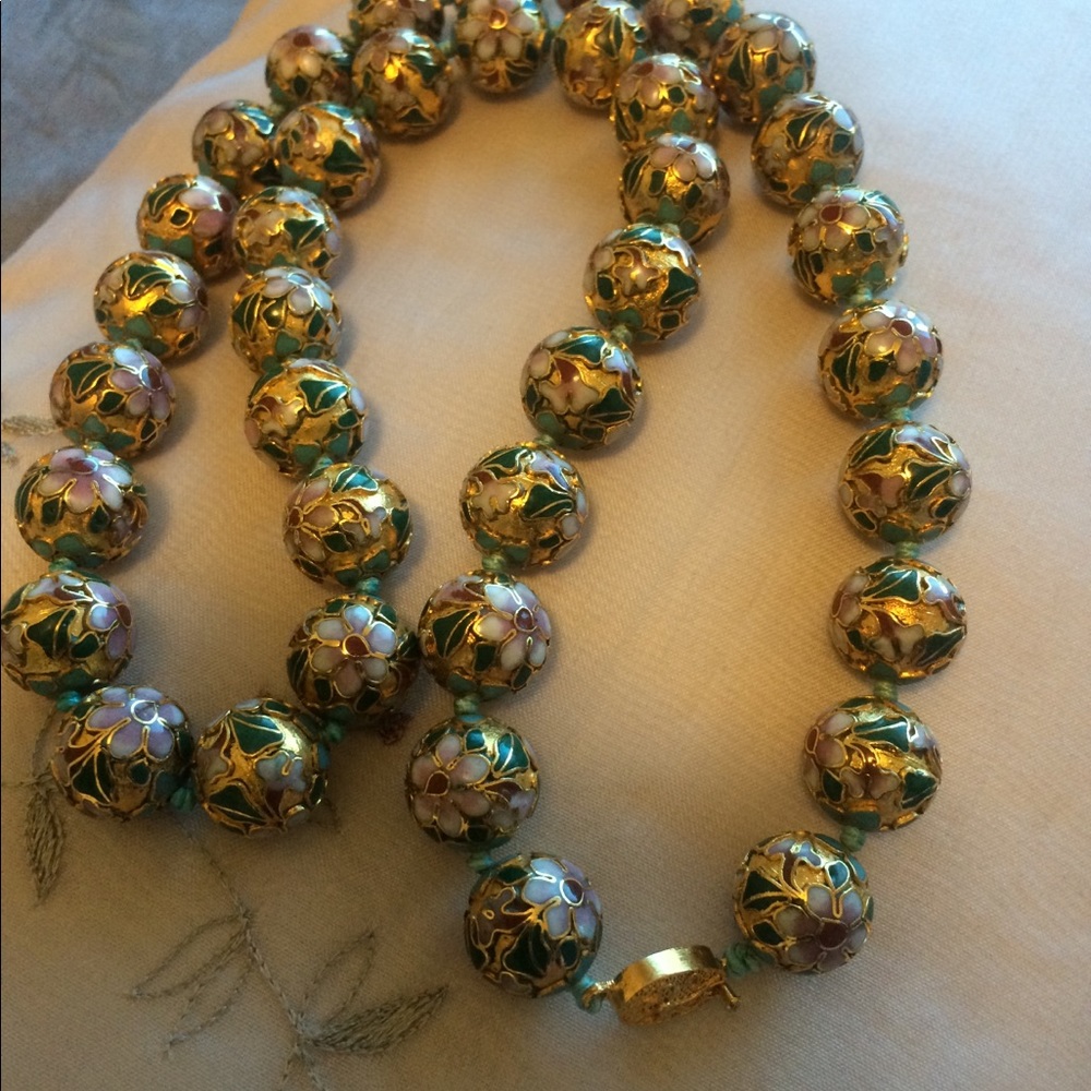 Vintage Cloisonné Beads Necklace (28”)